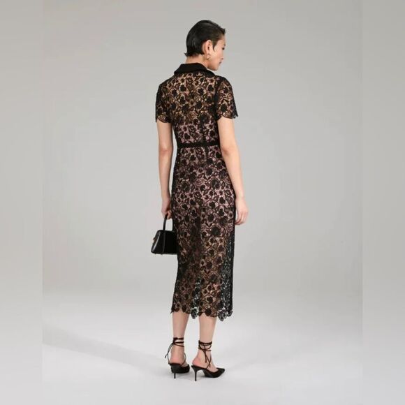 Self-Portrait Button-Up Laced Midi Dress size 2 - Picture 3 of 15